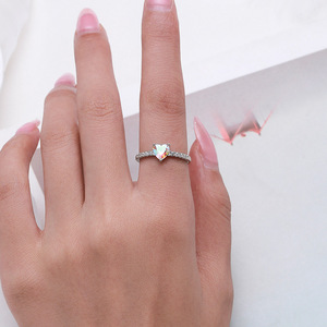 S925 Sterling Silver Heart Gradient Gem Row Stone <b>Adjustable</b> <b>Ring</b> Romantic Gift Light Luxury Finger Jewelry For Women - Product Image 2