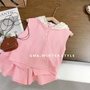 Conjunto de Ropa Casual de Verano para Niñas, Top sin Mangas con Cuello de Encaje y Falda con Volantes - Product Image 4