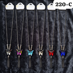 Collier long à pendentif papillon en cristal multicolore PingBling, en alliage de zinc plaqué argent antique, élégant et tendance - Product Image 2