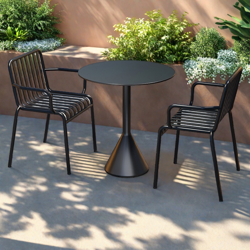 Black-one table and 2 chairs-round table (armrest)