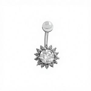 Gioielli Microsetting con Piercing Fine in Acciaio Chirurgico 316L, Fiore e Zirconia Cubica, Lunghezza Barra 12mm, Spessore Barra 1.6mm - Product Image 1