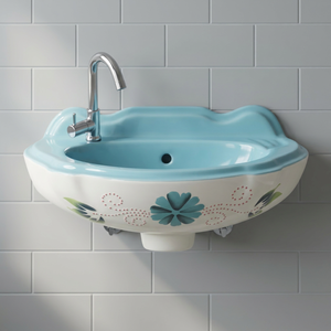 Blue Printed Kitchen Wash Basin European Simple Modern Design Countertop Ceramic Art Sink Glossy Handmade Rectangular For Hotels - Product Image 6