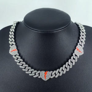 Collar de Cadena Cubana Estilo Hiphop Rapero Moderno Europeo Americano, 10mm, Forma de Diamante, Geométrico, con Diseño de Corazón Roto - Product Image 6