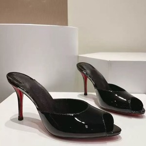 Nuove Scarpe Estive Peep-toe, <span class=keywords><strong>Sandali</strong></span> con Tacco a Spillo Monopezzo a Punta Tonda, <span class=keywords><strong>Sandali</strong></span> Slip-on in Pelle Verniciata - Product Image 1