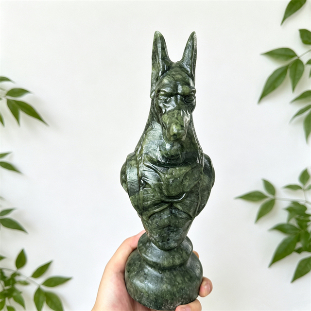 Natural Green Jade & Black Obsidian Anubis Statue Hand Carved Egyptian God Crystal Spiritual Home Decor Bulk Wholesale