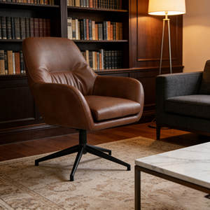 Sedia da Ufficio CARLFORD dal Design Moderno in Pelle PU Marrone con Braccioli Ergonomici, Sedia per Casa Senza Ruote in Materiale Similpelle - Product Image 2