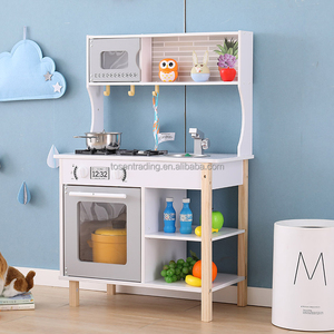 Cuisine de jeu en bois blanc de style moderne et simple avec four, brûleur, évier et robinet pour enfants - Product Image 1