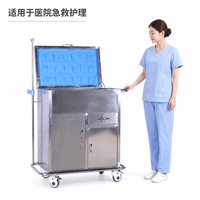 Chariot de réanimation d'urgence entièrement fermé en acier inoxydable avec armoire de rangement, tiroirs, portes et roulettes silencieuses