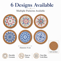 Sous-verre en céramique Mandala classique personnalisé avec base en liège, diamètre 8 cm, impression UV, motif floral, antidérapant, écologique, pour tasse à café
