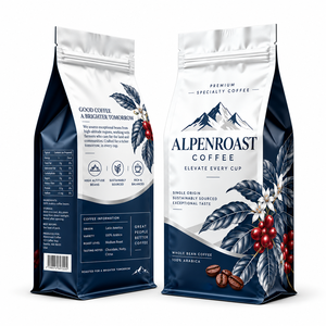 Bolsa de café de diseño personalizado con fondo plano y cierre de cremallera para granos de café - Product Image 3