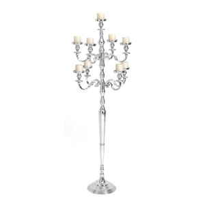 Candélabre en aluminium à 9 bras pour décoration de mariage, candélabre en aluminium avec cristal - Product Image 1