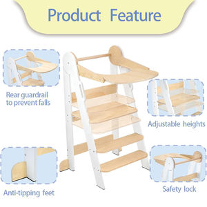 Tour d'apprentissage pour enfant en bois pliable 2 en 1, réglable en hauteur sur 3 niveaux, pour tout-petits de 1,5 à 6 ans - Product Image 3