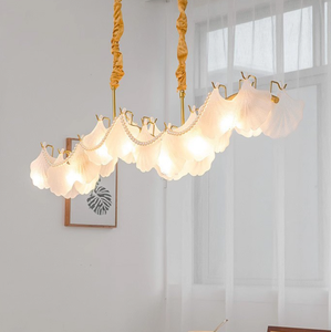 Luminaire suspendu en forme d'anneau en verre nacré style crème blanc chaud, design luxueux, pour chambre à coucher et salle à manger - Product Image 3