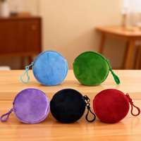 Prix de fabrication en gros, porte-monnaie rond en peluche mignon et portable, mini, 8,5 cm, porte-cartes, portefeuilles avec porte-clés