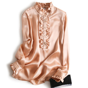 Camicia a maniche lunghe in <span class=keywords><strong>seta</strong></span> con bordo dell'orecchio in legno per <span class=keywords><strong>camicie</strong></span> di <span class=keywords><strong>seta</strong></span> di Design da <span class=keywords><strong>donna</strong></span> - Product Image 1