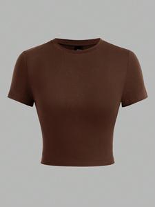 เสื้อยืดครอปคอกลมแขนสั้นทรงเข้ารูปเซ็กซี่สีสันตามสั่งสำหรับผู้หญิงขายส่งเสื้อผ้าลำลองฤดูร้อน - Product Image 1