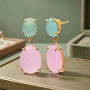 Handmade Brass Gemstone Earrings Rhodium Plated Boho Fashion Ethnic Unisex - Product Image 3