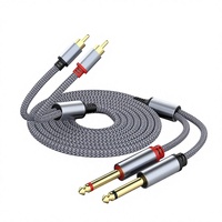 Câble audio stéréo plaqué or double jack TS mâle 1/4 pouce vers RCA mâle pour guitare, mixeur, amplificateur, clavier, haut-parleur, studio à domicile