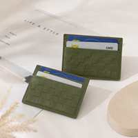 Porte-cartes minimaliste en cuir véritable tissé personnalisé OEM pour femmes, avec blocage RFID, sans cartes
