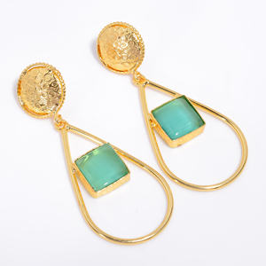 Girls Fashion 14k Gold Plated Brass Gemstone Earrings Handmade Brass Gemstone Jewelry Manufacturer Antique Brass Jewelry - Product Image 5