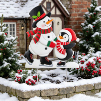 Décoration de jardin extérieure en métal personnalisée, style ferme, avec bonhomme de neige, pingouin, patineur et chapeau rouge