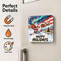 Autocollants magnétiques pour réfrigérateur en acrylique carré à colle liquide sur le thème des fêtes de Noël Ski Santa