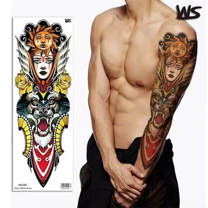 Manga de brazo grande para hombre, <span class=keywords><strong>tatuaje</strong></span> temporal, resistente al agua, Sexy, negro, <span class=keywords><strong>tatuaje</strong></span> de <span class=keywords><strong>flores</strong></span>, calaveras grandes, tatuajes brillantes - Product Image 1