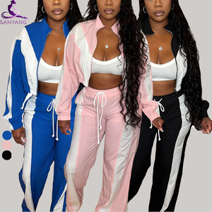 <span class=keywords><strong>Tuta</strong></span> alta da ragazza Color Patchwork in due pezzi <span class=keywords><strong>con</strong></span> Cardigan Crop Top <span class=keywords><strong>felpa</strong></span> e pantaloni larghi a vita alta - Product Image 1