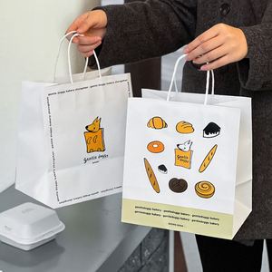 Sac d'emballage personnalisé en papier kraft biodégradable et écologique pour boulangerie, pâtisserie, croissants, pain, toasts, café, boissons, avec logo en relief - Product Image 1