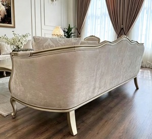 Sofá de Lujo de Madera Maciza Francesa, Color Dorado Champán, Sofá Informal para Sala de Estar, Tela Jacquard - Product Image 6
