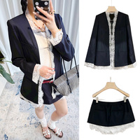 AIMEISI Fashion Wholesale V-neck Lace Trim Wool-blend Elegant Blazers Jacket Mini Skirts Women Two Piece Suit Set