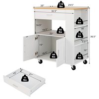 Îlot de cuisine blanc multifonctionnel moderne personnalisé OEM avec chariot de service, 3 étagères à épices, armoire en bois à 2 portes et tiroir de rangement ouvert