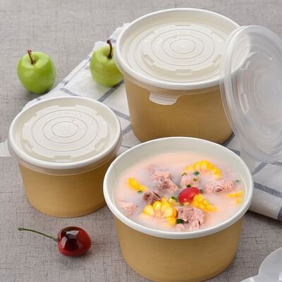 Custom Disposable Kraft Paper Bowl Soup Cup with Lid for to Go Food Dessert Rice Salad Snack Packing Container