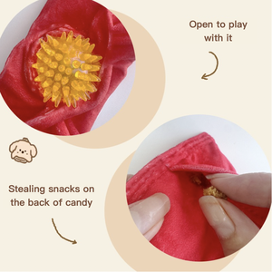 Giocattolo per Cani Coreano a Forma di Caramella, Peluche con Cibo Nascosto, Palla Spinosa con Suono di Carta - Product Image 3