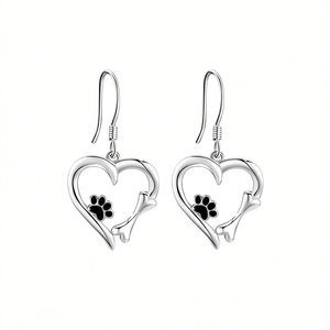 E3945 White Gold <b>Dog</b> Paw Heart Earrings Cut Pet <b>Ornament</b> Jewelry for <b>Dogs</b> - Product Image 1