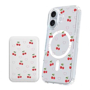 เคสใสแม่เหล็กสีเชอร์รี่อ่อน+กระเป๋าใส่บัตร เหมาะสำหรับ iPhone 16 15 14 13 12 Pro Max  วัสดุ TPU+PC ฝาหลังแบบอ่อน - Product Image 4