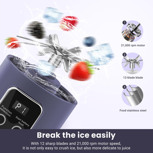 Licuadora Personal Inalámbrica Recargable por USB de 450 ml, Exprimidor Portátil con Pantalla de Energía y Carga Tipo C, Material de Cuchilla USU304 - Product Image 1
