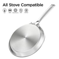 Wajan Crepe Stainless Steel Tri-ply, Wajan Datar Tawa Dosa, Wajan Pancake, Aman untuk Oven, Pemanasan Merata, Cocok untuk Induksi, dengan Gagang Anti Panas