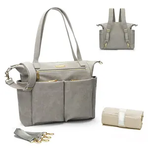 Sac à dos gris pour bébé, fourre-tout de voyage pour maman, sac à couches de maternité avec Logo personnalisé et tapis à langer, vente en gros