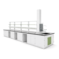 Custom Modular Island Laboratory Bench with Double Sided Reagent Shelves Sink and Movable Storage Cabinets for Chemistry Labs