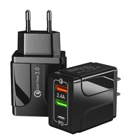 Cargador USB Universal de 3 Puertos con Carga Rápida 3.0, Adaptador de Pared de 2.4A para Teléfonos Móviles