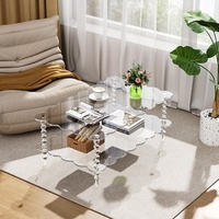 Table basse en acrylique transparente à 2 niveaux avec rangement, design moderne, montage facile, utilisation hôtelière, chariot roulant