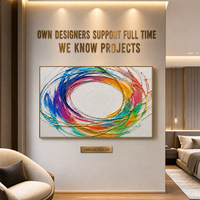 Peinture à l'huile en bas-relief motif tourbillon arc-en-ciel, art mural texturé, cadre doré, pour hôtel de luxe, salle à manger, restaurant, mur d'accentuation, personnalisable en gros