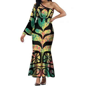 주문형 싱글 슬리브 플레어 슬리브 피쉬 테일 스커트 여성 개성 드레스 큰 사람들 6XL 드레스 1 MOQ