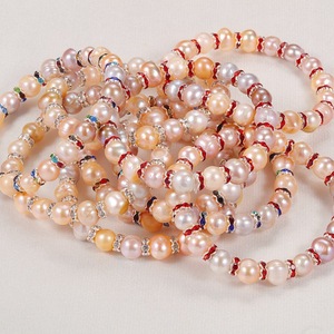 Zhuji Shanxia Lake Women's True Pearl <b>Bracelet</b> with <b>Elastic</b> Band Drill Ring Colorful Wholesale Personal Gift Set Danshui Style - Product Image 2