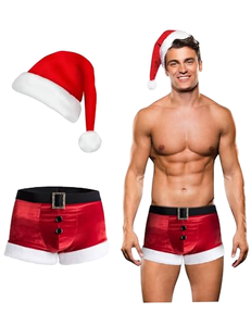 Sous-vêtements pour hommes Huayi Brand ODM Supply, caleçons de Noël à motif chat, boxers <span class=keywords><strong>sexy</strong></span> en polyester, lot de 2 shorts avec chapeau, lavage à la main uniquement - Product Image 1