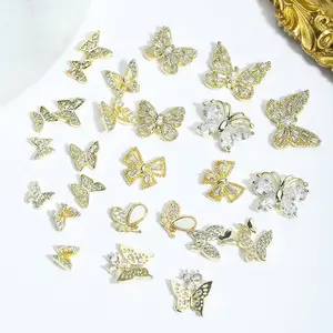 Wholesale 3D Rhinestone Butterfly Nails Alloy Art Charms Beautiful Girls Gem Designs Butterfly Charms For Nails