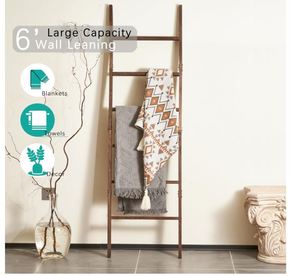 Échelle à couvertures personnalisée pour le salon, support décoratif <span class=keywords><strong>en</strong></span> <span class=keywords><strong>bois</strong></span> à 6 niveaux pour couettes, étagère murale pour chambre à coucher, porte-serviettes rustique - Product Image 3