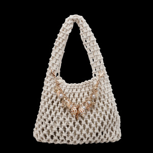 Sac seau en filet tressé d'été 2026 pour femme, sac à bandoulière en crochet fait main, fourre-tout décontracté pour <span class=keywords><strong>la</strong></span> plage et les vacances - Product Image 1