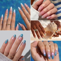 Faux ongles courts en amande ombrés, design de créateur, en gel souple, pour l'été et la plage, roses, à presser, vente en gros